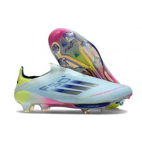 Adidas F50 + Laceless FG Bleu Très Pâle Semi Bleu Lucide Jaune Semi