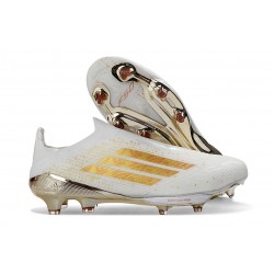 Chaussure Adidas F50 + Laceless FG Blanc Or