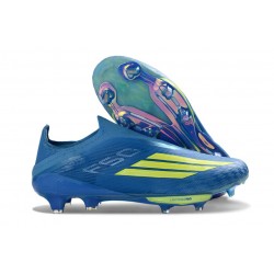 Chaussure Adidas F50 + Laceless FG X MESSI Equipe Bleu Royal Jaune Solaire Bleu Semi Eclatant
